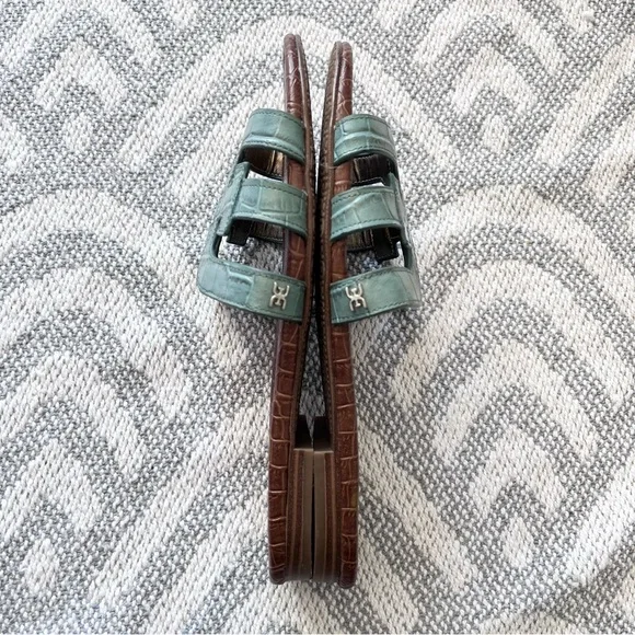 SAM EDELMAN Bay Teal Croc Faux Leather Slide Sandals 8M - Picture 4 of 9